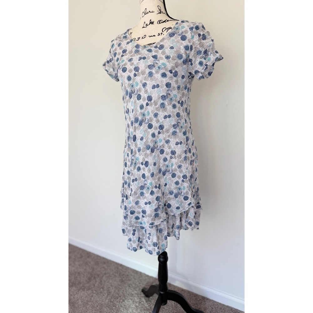 Nina Murati Blue Grey Polka Dot Cotton Gauze Tiered Dress Made in Italy Size M - Picture 5 of 15